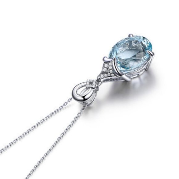 NEW Silver Blue Topaz Diamond Water Drop Necklace - Picture 5 of 8